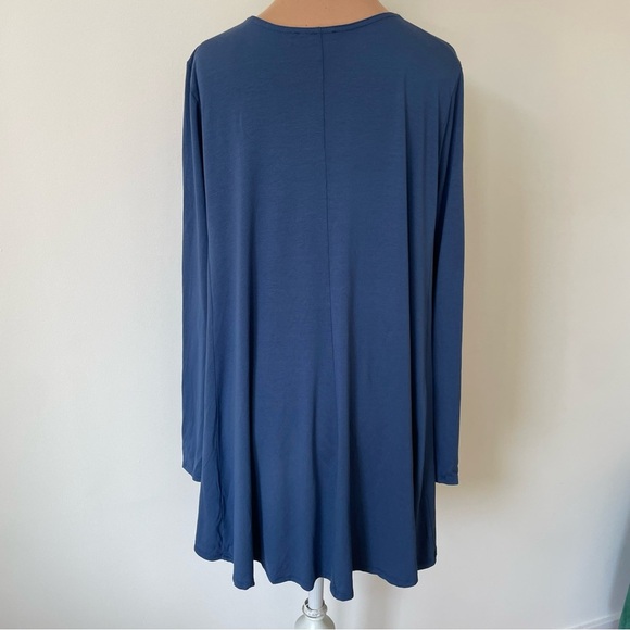 Eileen Fisher Long Sleeve Blue Crew Neck Viscose Spandex Jersey Tunic Top Sz PL - Picture 3 of 8